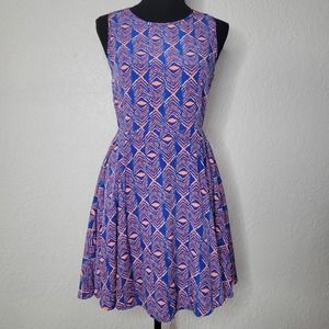 GB Gianni Bini Sleeveless Fit & Flare Graphic Skater Blue Coral Mini Dress✨️M